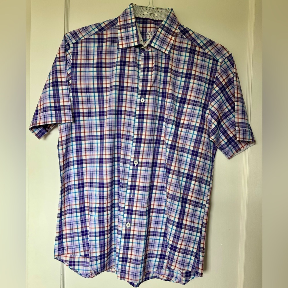 Bugatchi UOMO Shaped Fit Men’s Medium short sleeve dress shirt - Purple